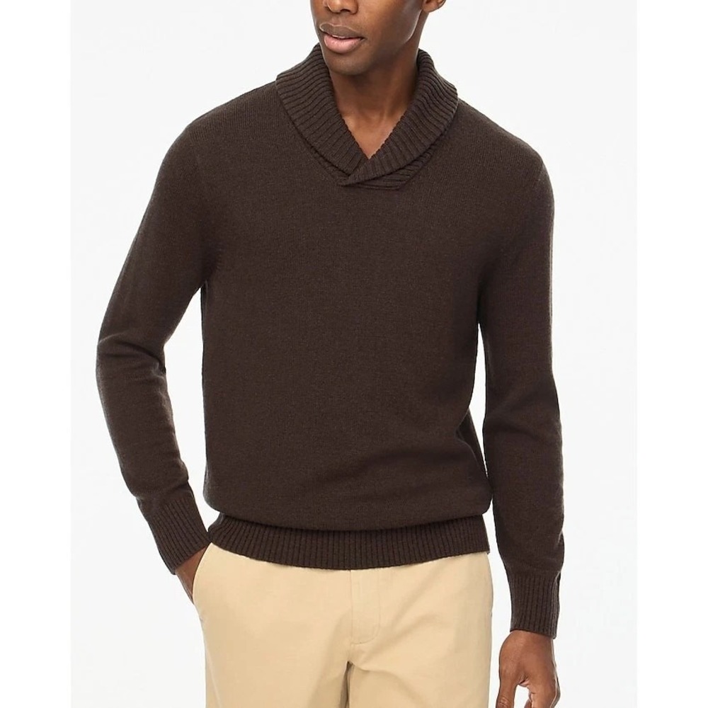 NWT J.Crew Supersoft Lambswool-Blend Shawl-Collar Sweater Heather Cocoa- Mens XL